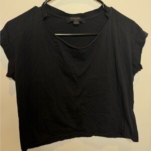 AllSaints Womens SMALL Emelyn Tonic Tee Black V Neck Short Sleeve Cotton